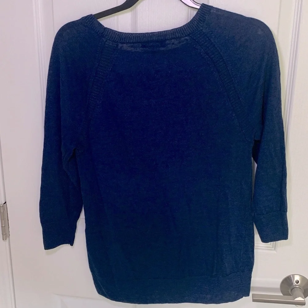J.Crew navy blue linen crewneck sweater with three-quarter sleeves size small